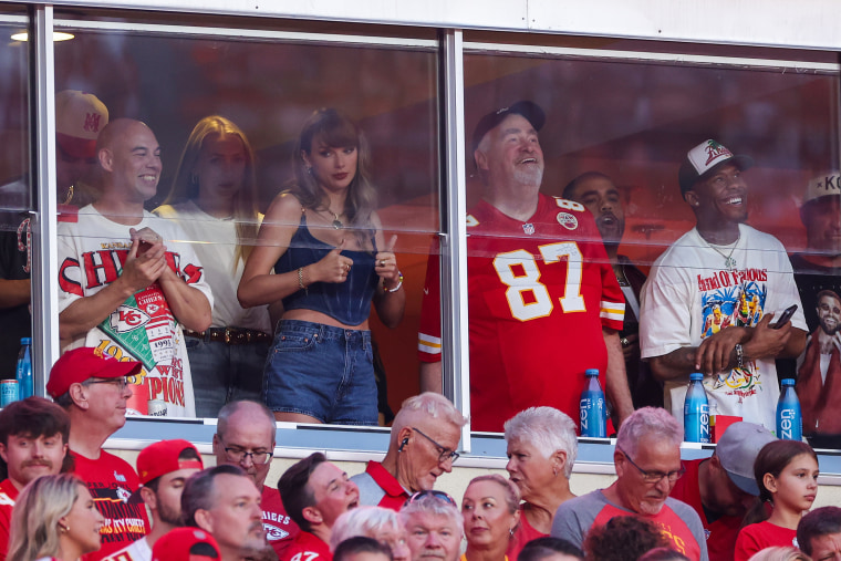 Taylor Swift gives a thumbs up at the Chiefs vs. Ravens game on September 5.