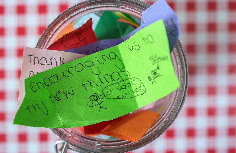 Thank-you jar with messages of appreciation