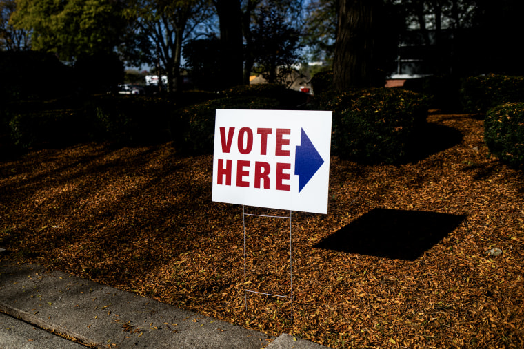 An early voting sign outside a polling place on October 19, 2024 in Detroit, Mich.