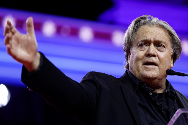 Former White House chief strategist for the Trump Administration Steve Bannon  during the annual Conservative Political Action Conference (CPAC) in National Harbor, Md. on March 3, 2023. 