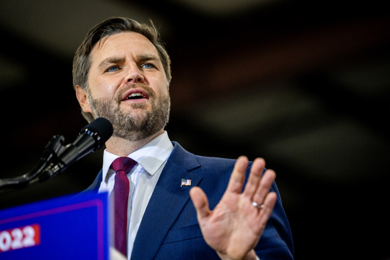     Republican vice presidential candidate U.S. Sen. JD Vance (R-OH) at a campaign rally in Waterford, Mich., on Oct. 24, 2024. 