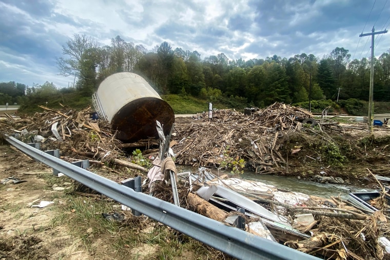 Damage from Hurricane Helene in Bakersville, NC, on October 4, 2024.