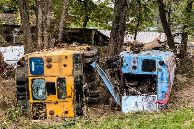 Damage from Hurricane Helene in Mitchell County, NC, on Oct. 4, 2024.