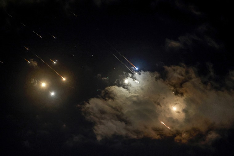 Image: Iranian launched projectiles being intercepted by Israel above Jerusalem