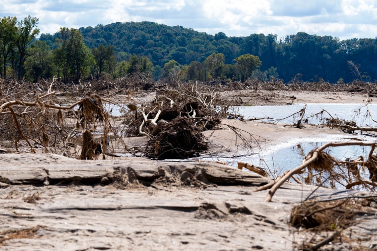 Debris and mud left behind from Helene flooding.