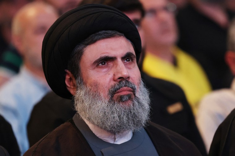 The head of Hezbollah's Executive Council Hashem Safieddine attends a ceremony of the Iran-backed Shiite militant group in Beirut's southern suburbs on May 24, 2024.