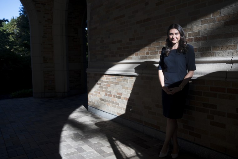 Annie Ortega, a third-year law student at the University of Notre Dame, poses for a portrait outside the Eck Hall of Law on Wednesday, Sept. 4, 2024. 