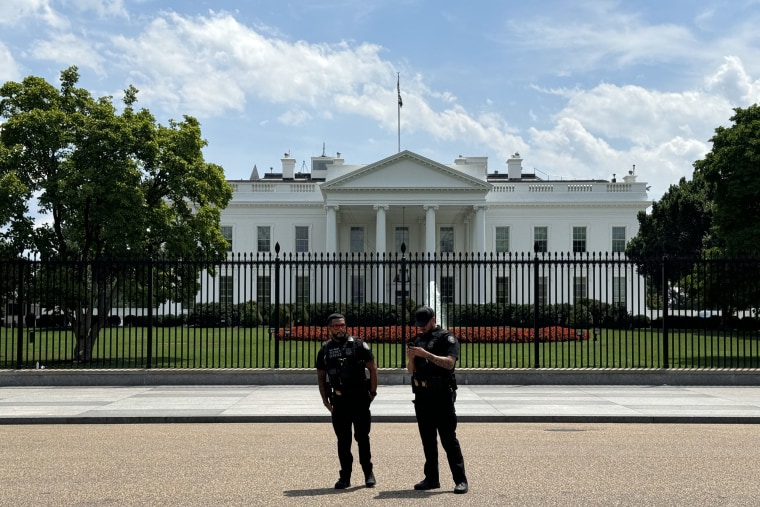 Members of the Secret Service stand in front of the White House