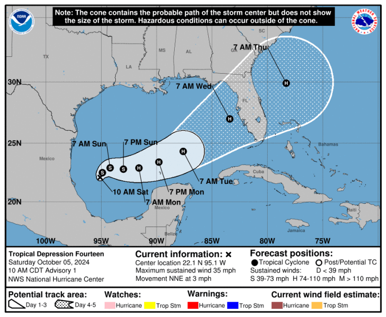 Tropical Storm Milton Forecast Map.