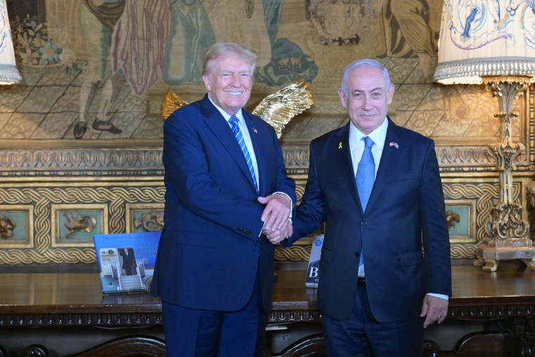 Former US President Donald Trump meets with Israeli Prime Minister Netanyahu in Florida bibi politics political politicians