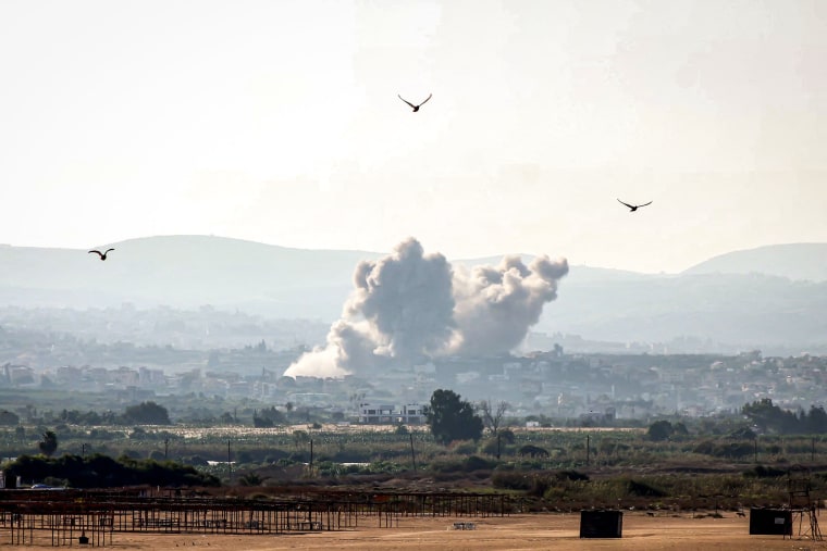 An Israeli airstrike on a village near Lebanon's southern city of Tyre on Oct. 9, 2024.