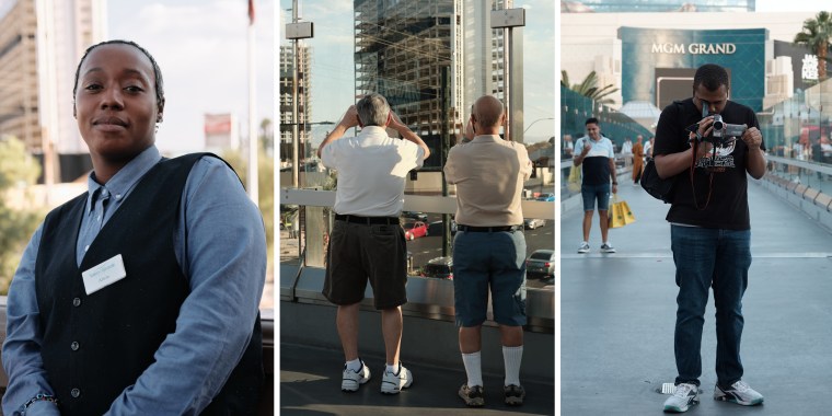 Alicia Muscs, left, moved to Las Vegas this year for its lower living costs; Jordan McCall, right, has lived and worked in the metro area for the past 14 years and seen its tourist economy evolve.