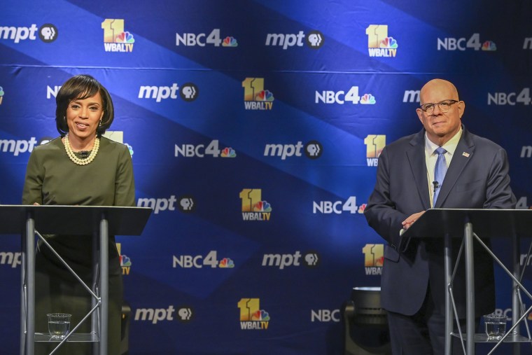 Image: US Senate in Maryland candidate, Democrat Angela Alsobrooks speaks during a debate against fellow-candidate, Republican Larry Hogan