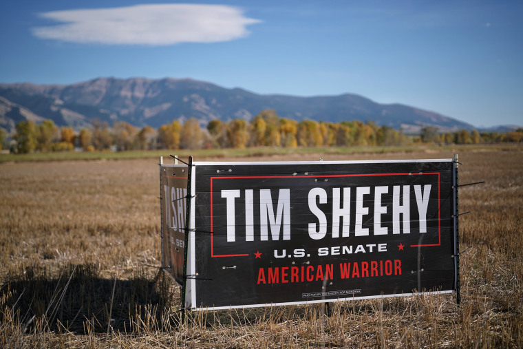 A sign for Republican Senate Candidate Tim Sheehy