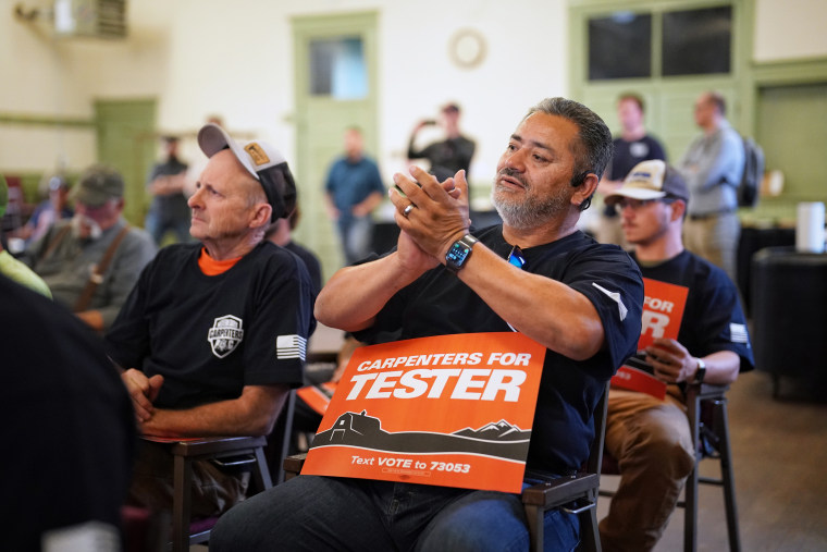 Montana Carpenter’s Union members listen to Senator Jon Tester