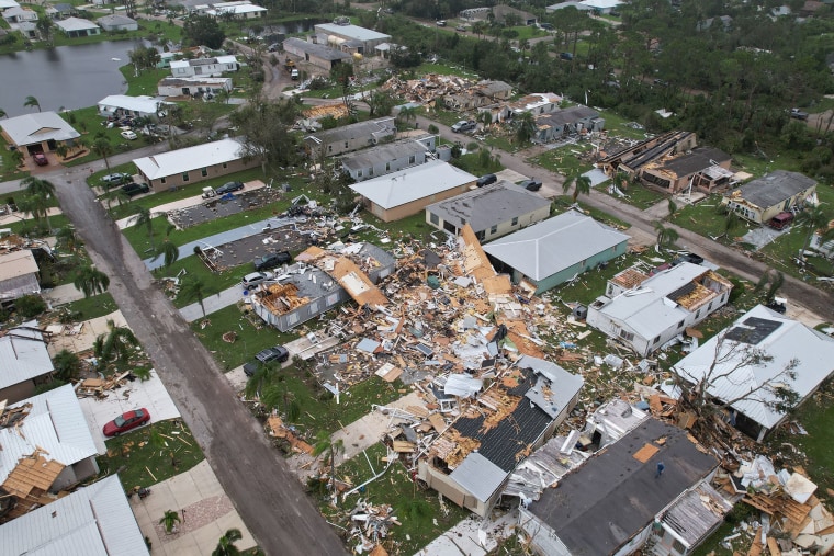 Destruction at the Spanish Lakes Country Club in Fort Pierce, Fla.,  on Oct. 10, 2024. 