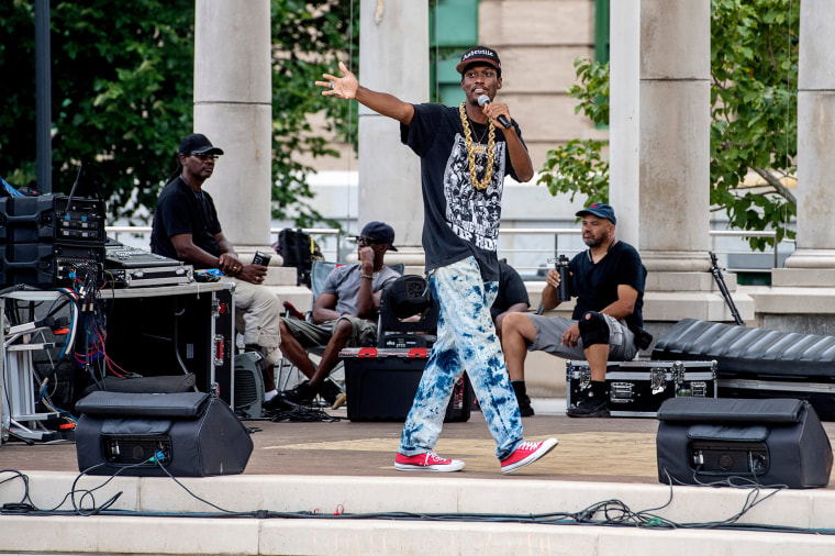 Asheville artist Eaze Dogg raps during the Goombay Festival in 2022.