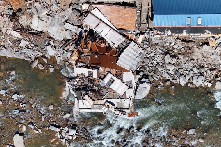 A destroyed building in Bat Cave, N.C., on Oct. 8, 2024.