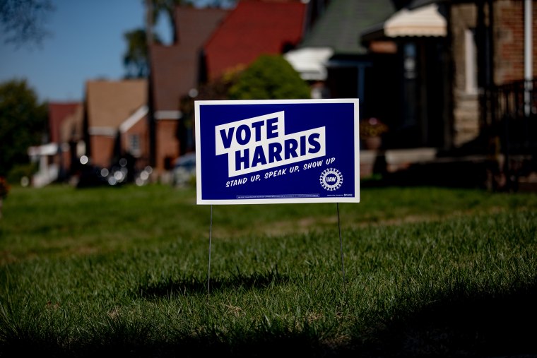 A campaign sign for Kamala Harris in Detroit, Mich. on Oct. 19, 2024. 