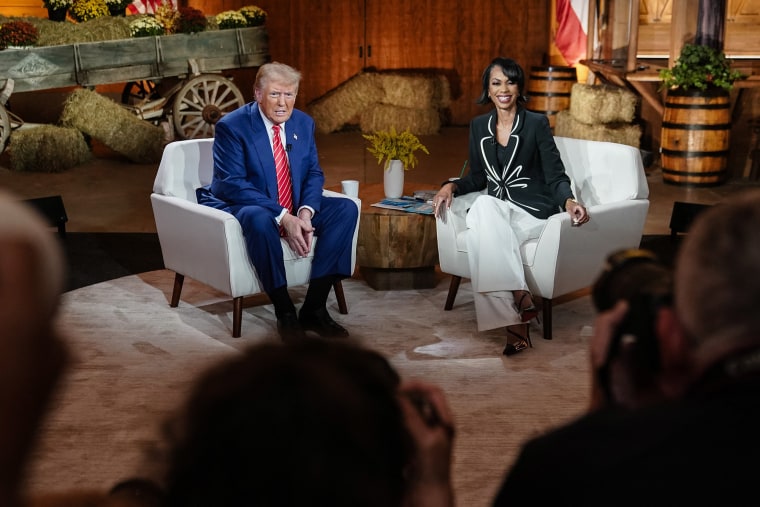 Former President Donald Trump attends a Fox News town hall moderated by television host Harris Faulkner in Cumming, Ga., on Oct. 15, 2024. 