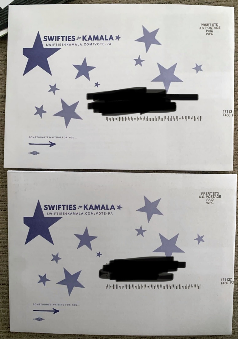 Swifties for Harris sent mailers to the suburbs of Philadelphia.