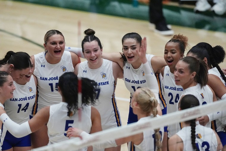 San Jose State players huddle before facing Colorado State on Oct. 3, 2024, in Fort Collins, Colo. 