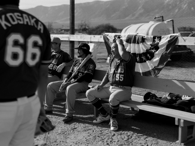 Mike Furutani, right, a Templars player and manager of the North All-Stars.