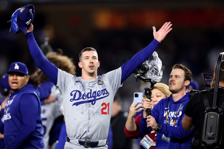 Walker Buehler celebrates