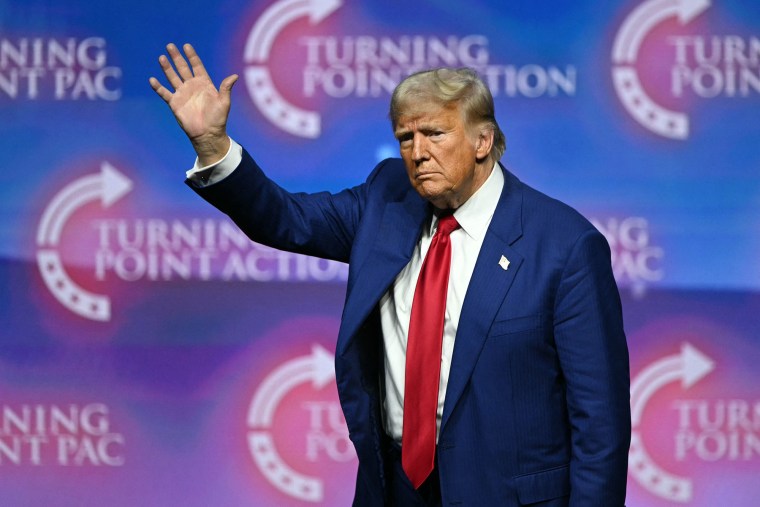 Former President Donald Trump after speaking at the Turning Point Action rally in Las Vegas on October 24, 2024.