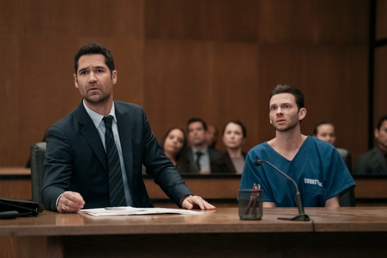 Manuel Garcia-Rulfo as Mickey Haller, Devon Graye as Julian La Cosse in "The Lincoln Lawyer" Season Three.