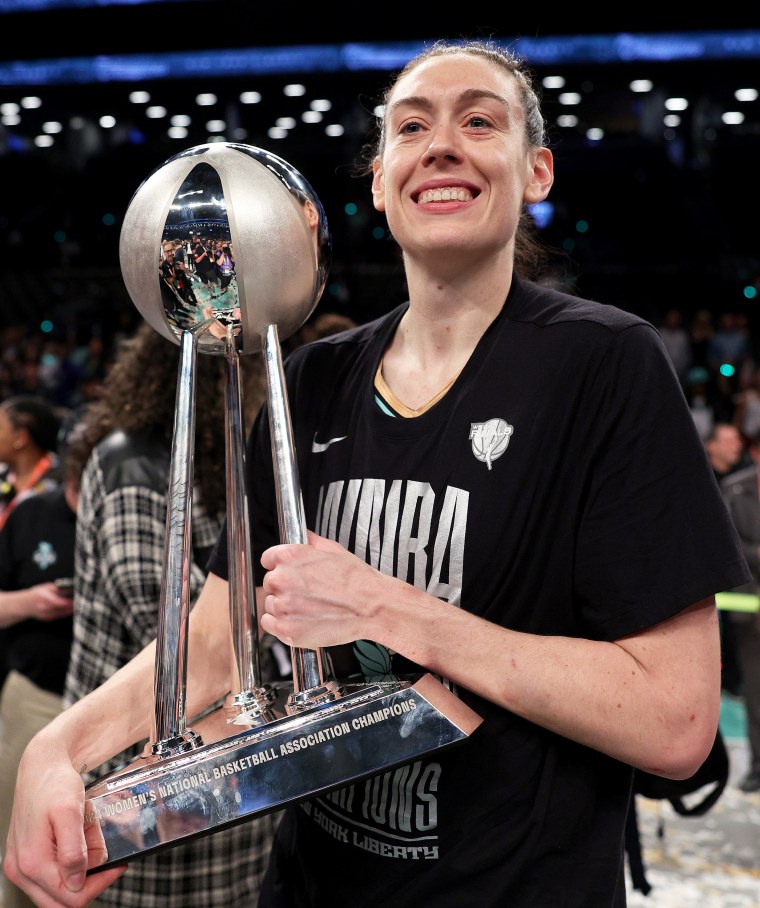 Breanna Stewart of the New York Liberty celebrates after game five of the WNBA Finals against the Minnesota Lynx.