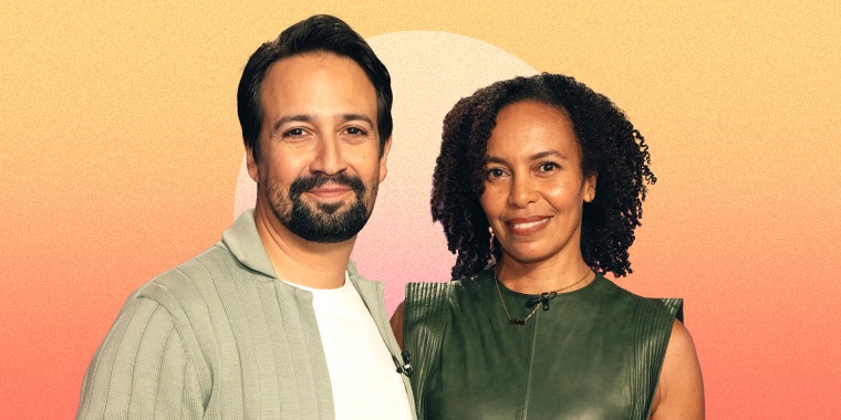 Lin Manuel Miranda and Asa Davis on an orange background