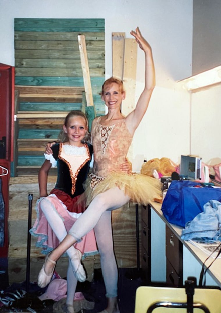 My daughter Caroline and me. I continued to dance into adulthood, appearing alongside my daughters at recitals.