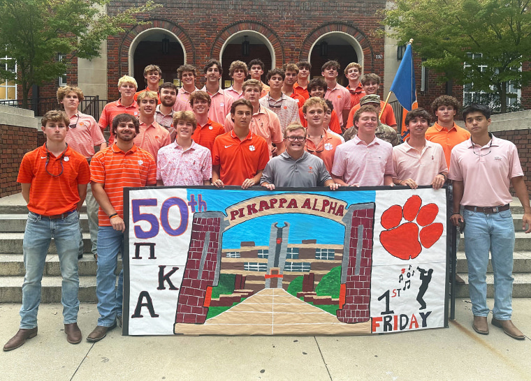 Charlie McGee poses with his fraternity brothers. 