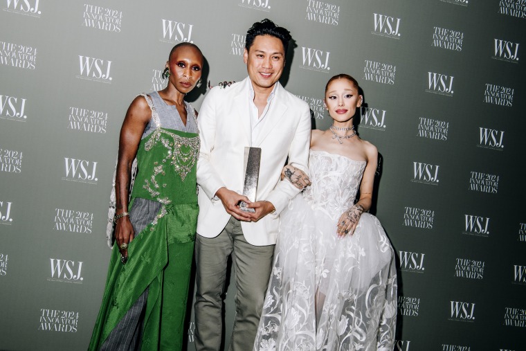 Cynthia Erivo, Jon M. Chu, Ariana Grande at the WSJ Innovator Awards in New York on October 29, 2024. 