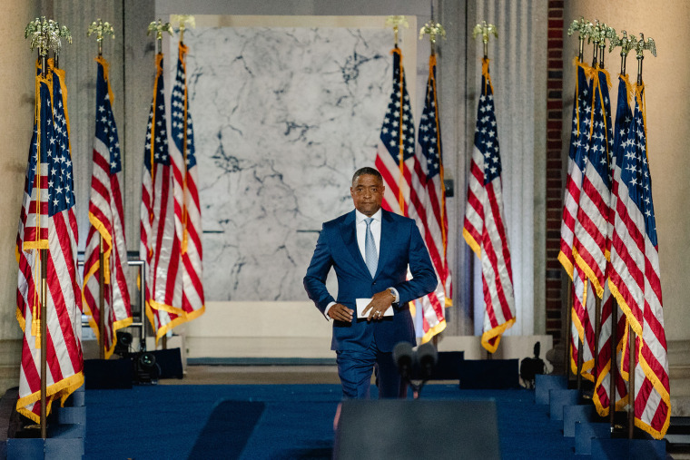 Campaign co-chair Cedric Richmond addresses the rally at Howard University.