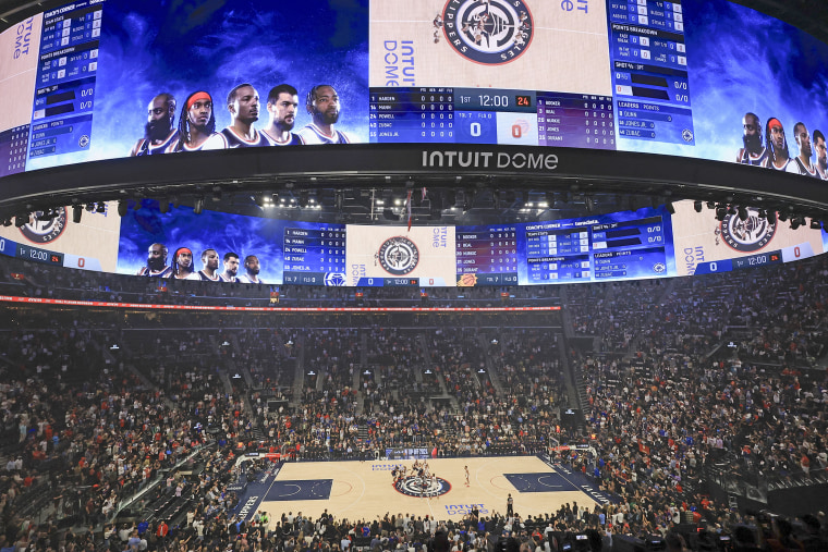 The oculus at the new Intuit Dome is seen during tip off during an NBA basketball game between the Los Angeles Clippers and the Phoenix Suns, Wednesday, Oct. 23, 2024, in Inglewood, Calif. 