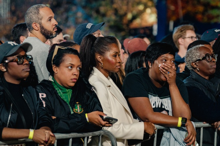 Harris supporters react to results on Election Night at Howard University.