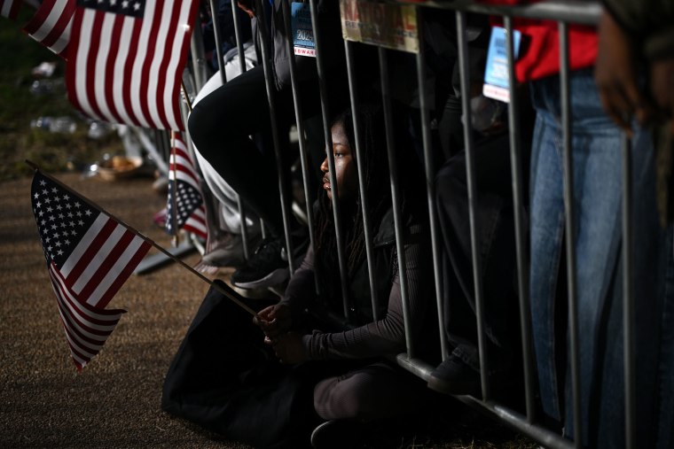 Image: Democratic presidential nominee Kamala Harris holds an election night rally at Howard University