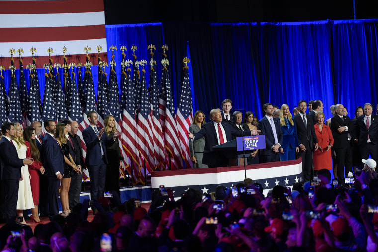 Former President Donald Trump speaks at the Palm Beach Convention Center on November 6, 2024 in West Palm Beach, Florida. 