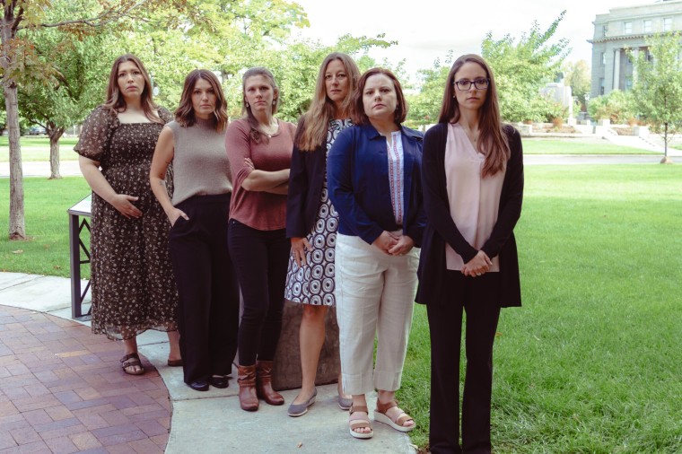 The six plaintiffs Kayla Smith (left), Jillaine St.Michel, Rebecca Vincen-Brown, Dr. Julie Lyons, Dr. Emily Corrigan and Jennifer Adkins.