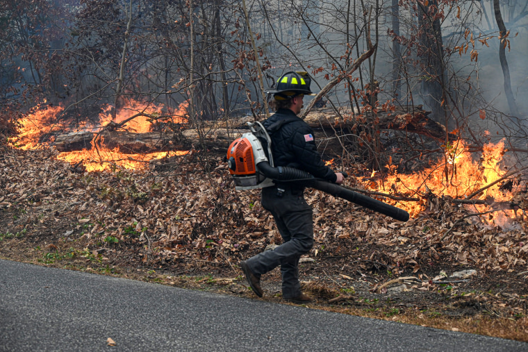 New York State parks employee combats fire.