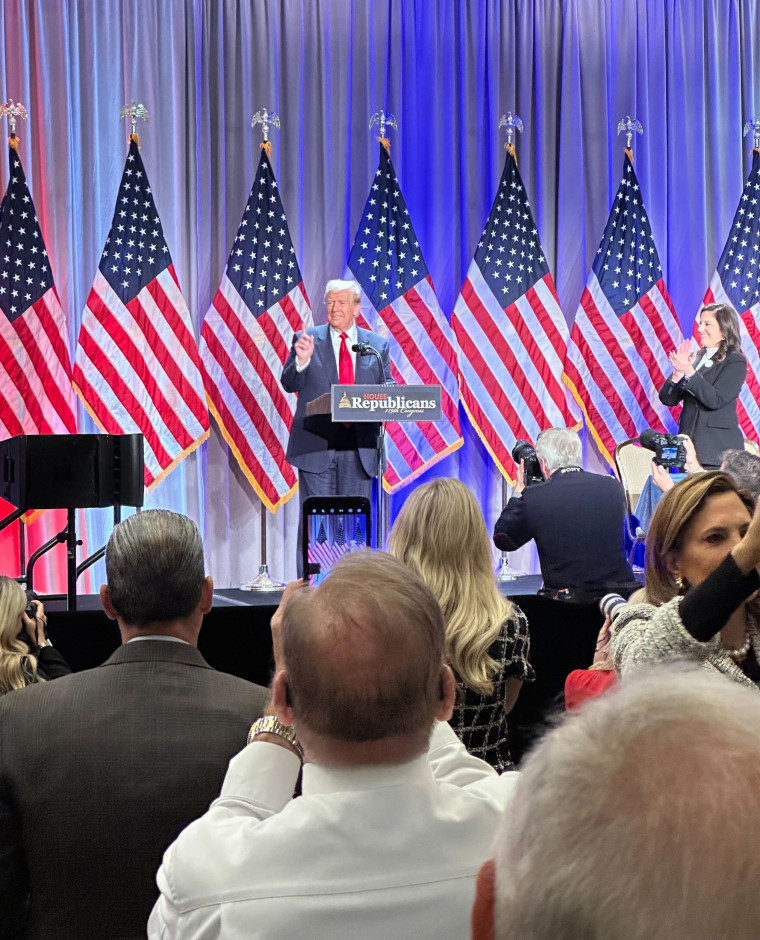 President-elect Trump addresses House Republicans at the Hyatt Regency in Washington today.