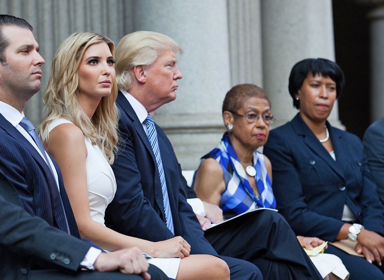 Donald Trump and then-Councilmember Muriel Bowser attend the groundbreaking for the Trump International Hotel in Washington, D.C in 2014.