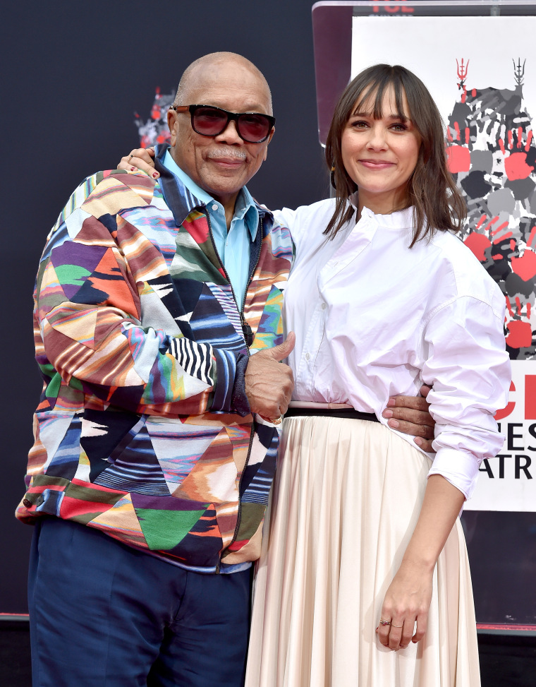 Quincy Jones and Rashida Jones attend the Hand and Trace ceremony in his honor at the TCL Chinese Theater IMAX on November 27, 2018 in Hollywood.