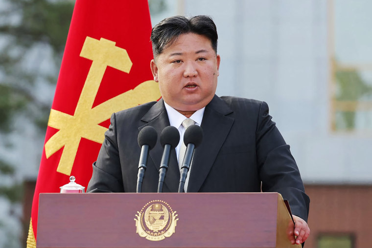 North Korean leader Kim Jong Un delivering a speech at the Workers' Party of Korea Central Cadres Training School in Pyongyang on May 21, 2024.