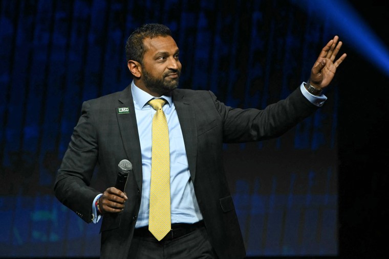 Kash Patel speaks during a rally for Donald Trump in Las Vegas on Oct. 24, 2024.