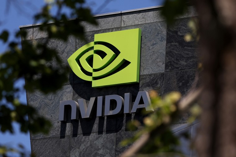The logo of the Nvidia headquarters on the exterior facade of a building outside