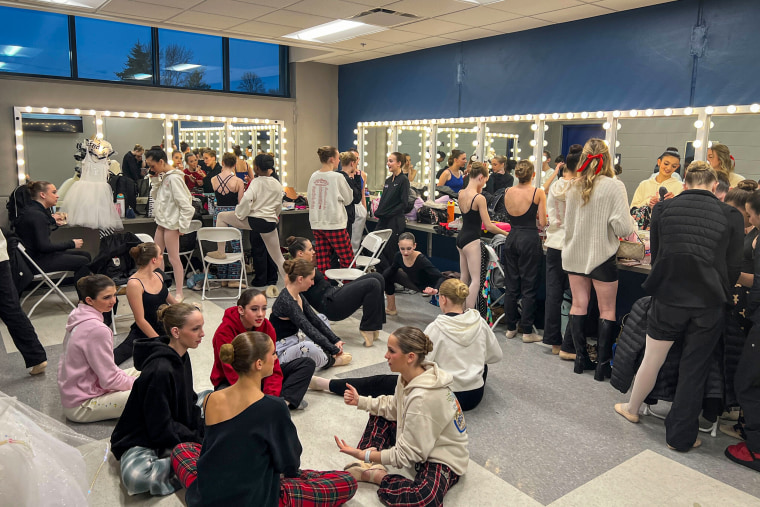 Ballerina dancers backstage.