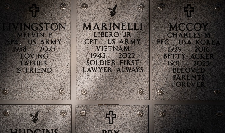 Libero Jr. Marinelli’s niche marker where his ashes are interred at M.J. Dolly Cooper Veterans Cemetery in Anderson, S.C.